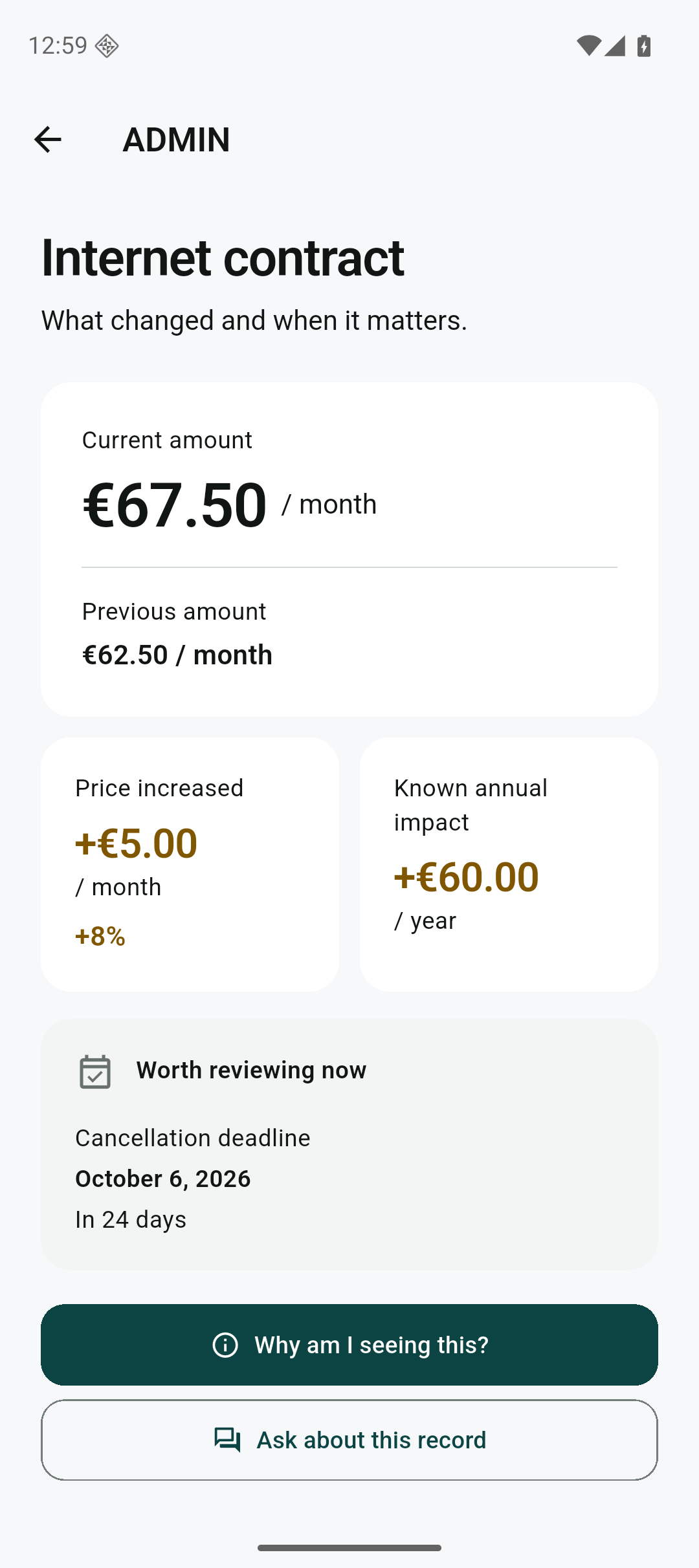 ADMIN · kostendetails. Android, Licht · 100%