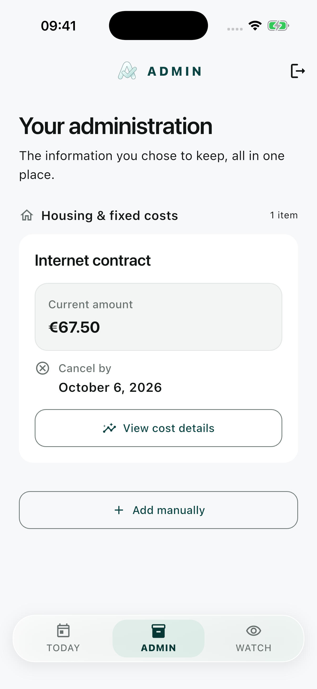 ADMIN · recordoverzicht. iOS, Licht · 100%